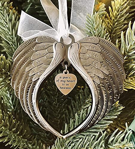 Yueshop Christmas Memorial Baubles, A Piece of My Heart is In Heaven Angel Wings Shaped Pendants Christmas Tree Ornaments Hanging Decoration(Christmas Baubles)