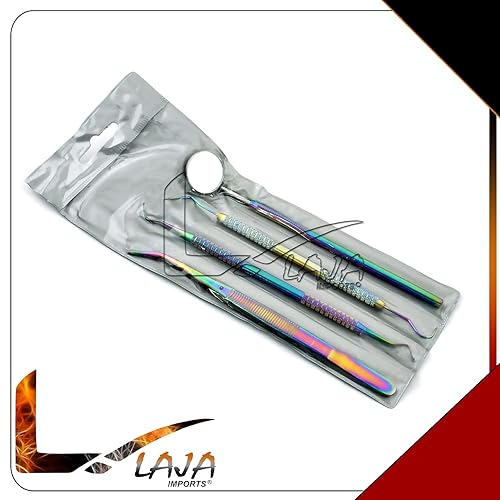 Miniatura 4 de Kit de higiene de herramientas para dentistas, incluye removedor de raspador de tarter, 4 púas dentales, pinzas dentales y espejo bucal, color