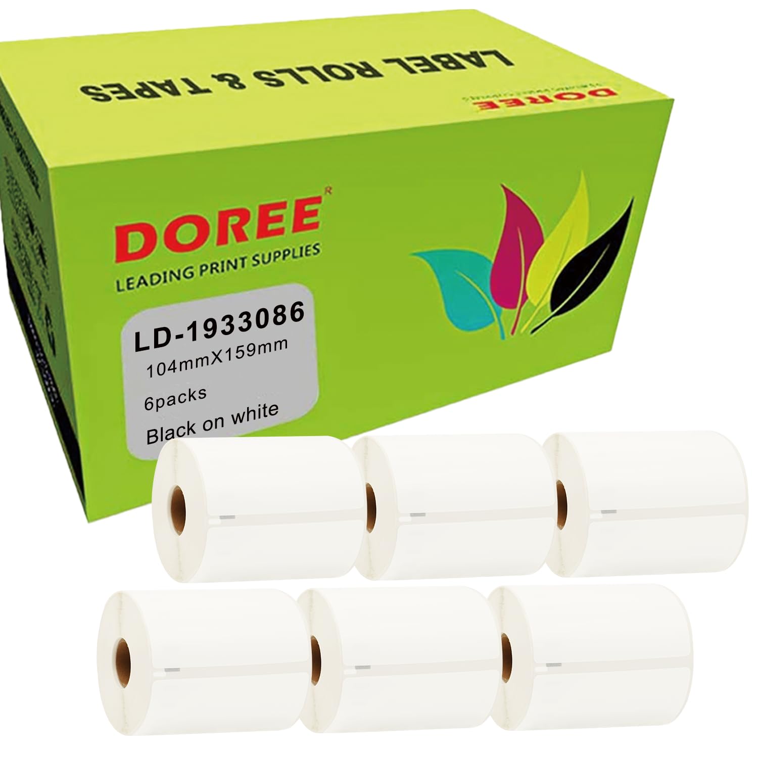 DOREE 1933086 LabelWriter, 104 x 159 mm, durevole, 100% impermeabile e antistrappo, grandi etichette per spedizione, dispositivi compatibili: LabelWriter 4XL, 450,450Twin Turbo (confezione da 6 pezzi