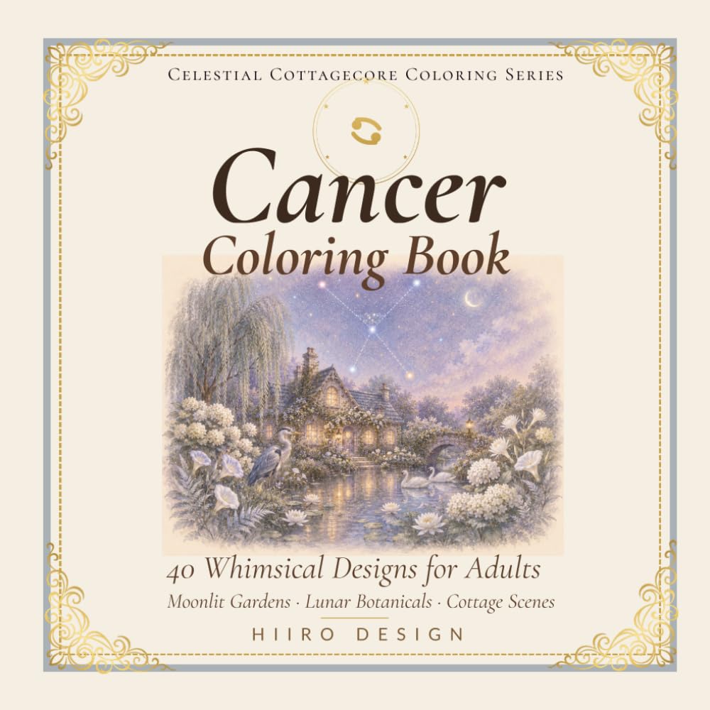 Celestial Cottagecore: Cancer Coloring Book: 40 Celestial Designs — Moonlit Gardens, Lunar Botanicals & Cottage Scenes for Adults (Celestial Cottagecore Coloring Series)