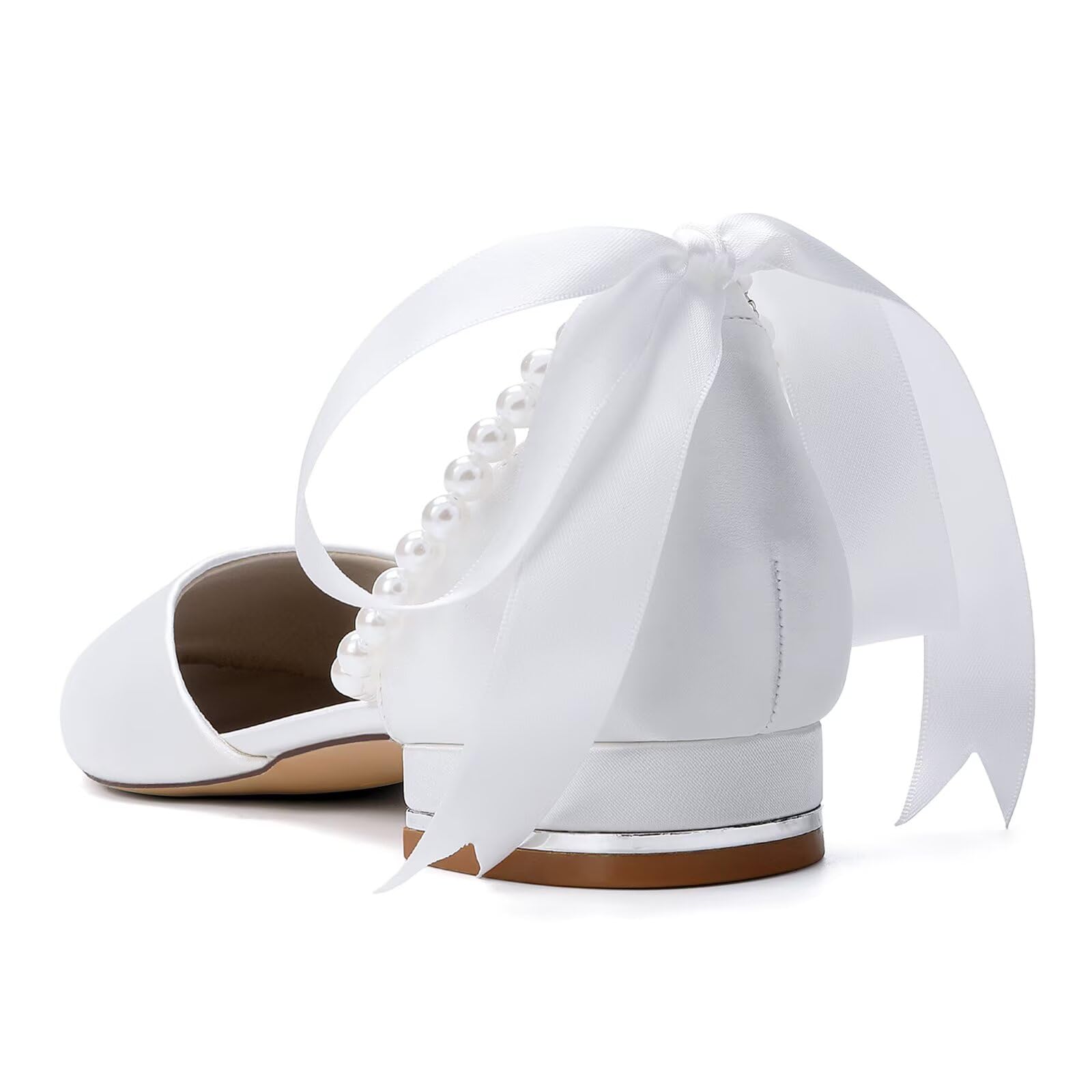 Scarpe da Matrimonio in Raso Donna Tacco Largo Basso Eleganti con Perle Punta a Tonda Scarpe da Ballo Festa Serata Cerimonia