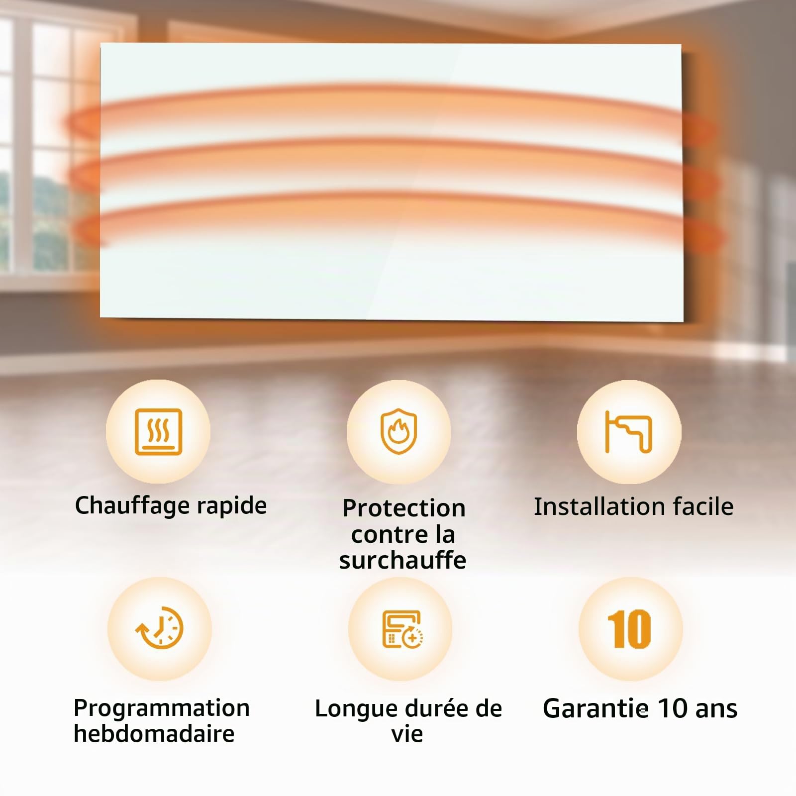 Chauffage Infrarouge en Verre 800W, Chauffage Infrarouge en Verre avec télécommande 120x60 CM avec Protection Contre la Surchauffe - WIFI (Tuya Smart) - Blanc - TÜV.