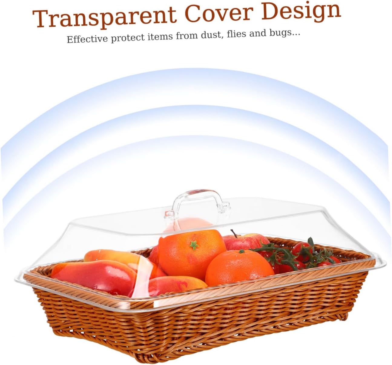 MAGICLULU Simulated Rattan Bread Basket with Lid 35x25x15cm Brown Square Imitation Woven Serving Basket for Kitchen Restaurant Picnic