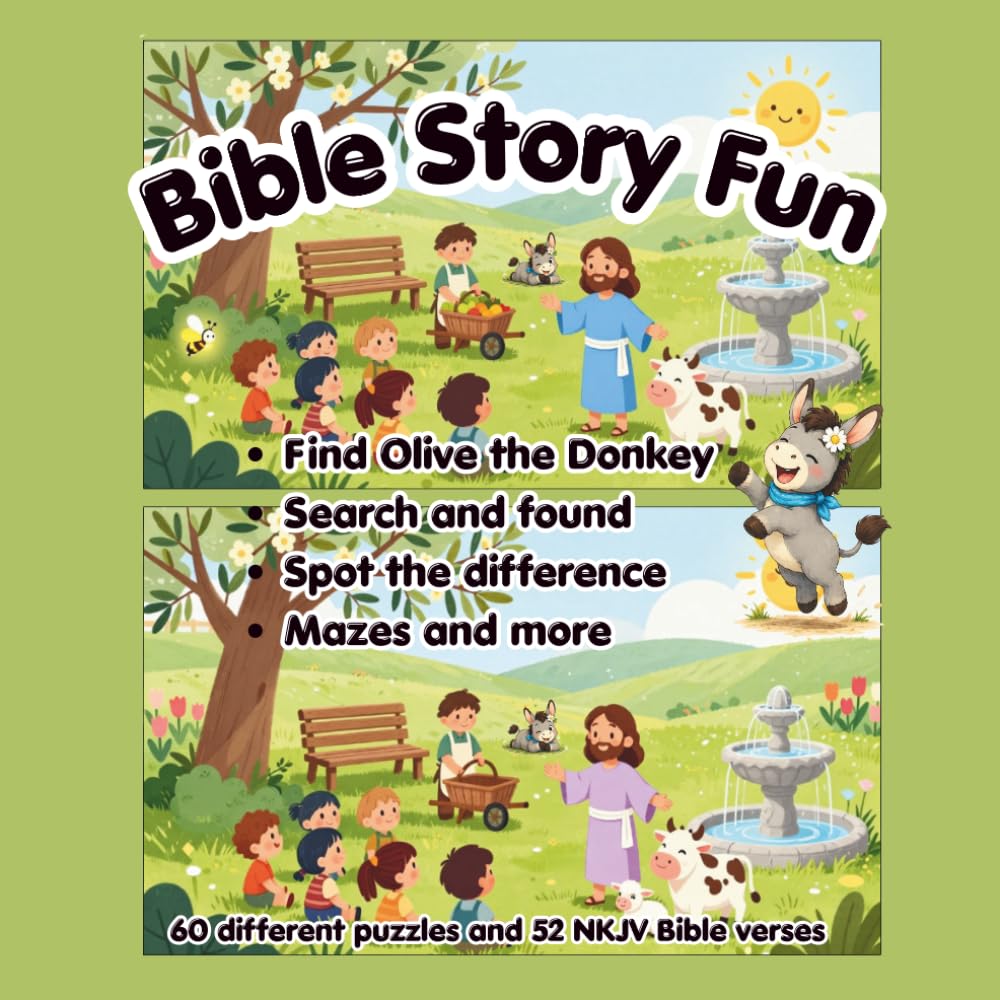 Bible Story Fun: Find Olive the Donkey, Search for Hidden Objects, Spot the Differences, Solve Mazes, and Explore 60 Bible Activities! (Children's stories)