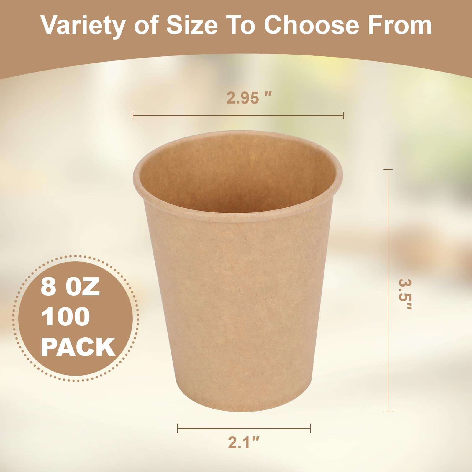 Disposable Cups, 100 Pack 8 Oz Kraft Paper Cups, Paper Coffee Cups, Disposable Cups 8 oz for Hot or Cold Beverage — Amazon image 2