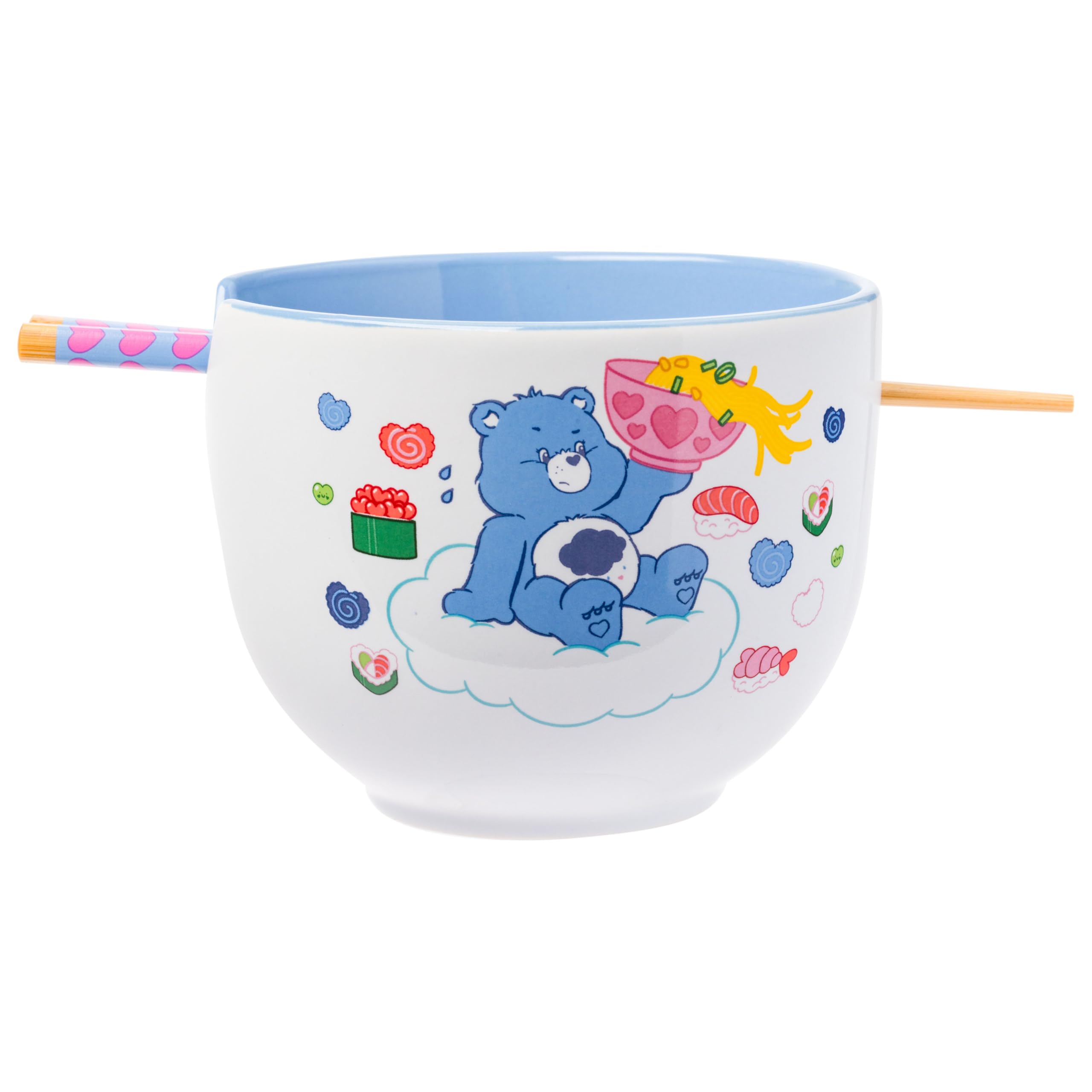Care Bears Food Sushi Ceramic Ramen Noodle Rice Bowl with Chopsticks, Microwave Safe, 20 Ounces