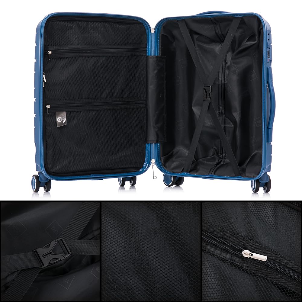 1990s Maleta Mediana expandible Polipropileno 65cm para 23kg (79L)| Maleta semirigida Extensible con 4 Ruedas Giratorias y Candado Incrustada (AzulMarino)