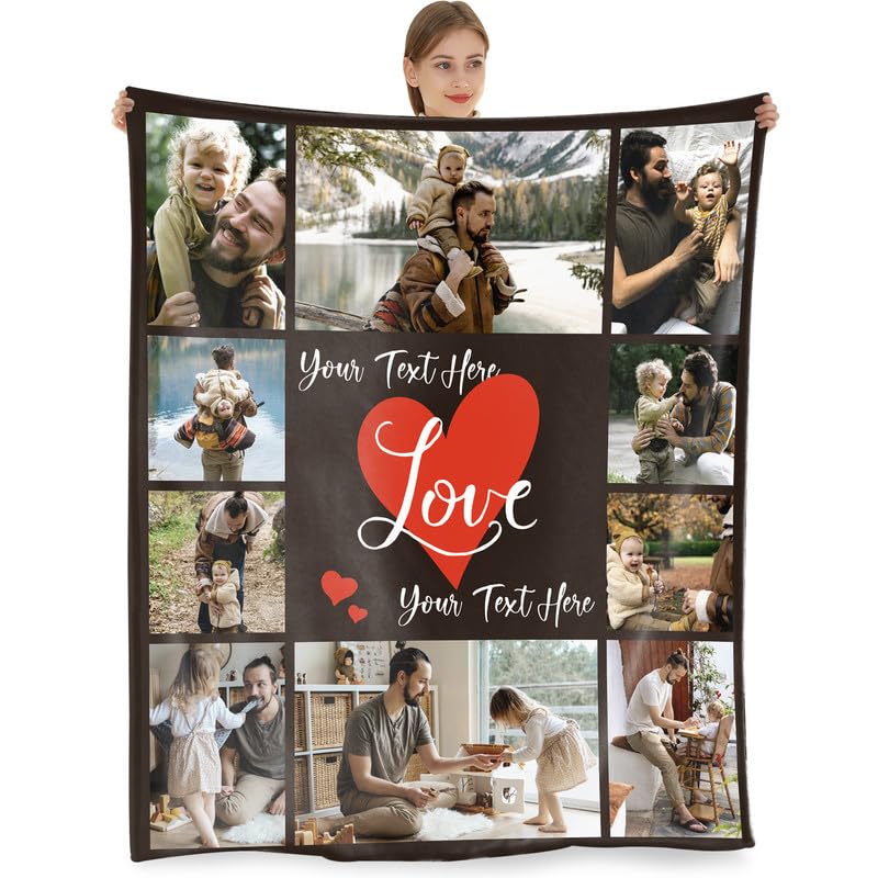Personalised Blanket,Custom Blanket with Photos Customized Flannel Throw Blanket for Adults Kids,Personalised Gifts for Mum,Dad,Boyfriend,Girlfriend,Best Friends(10 PhotosC-100x127cm) — image 1