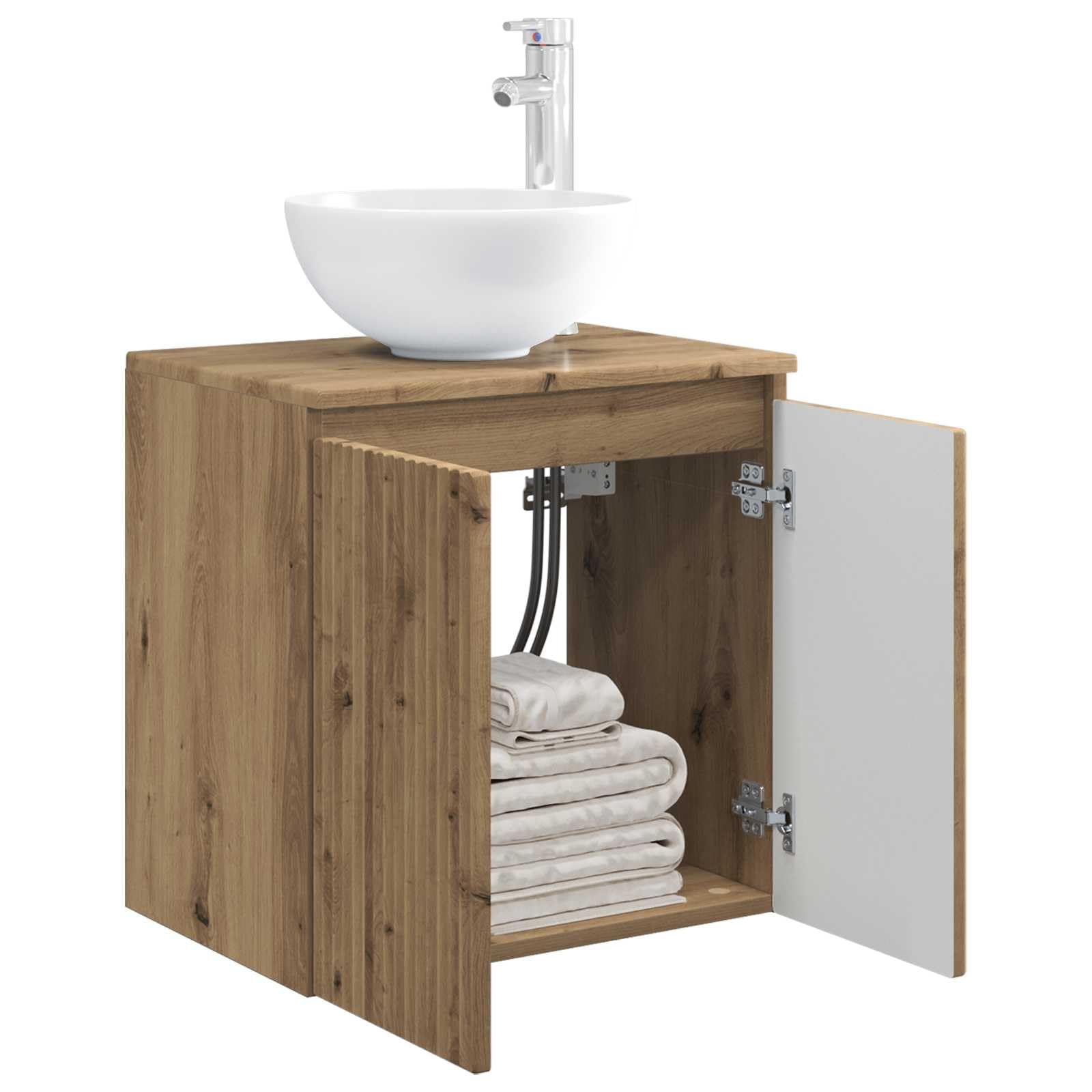 Vidaxl Artisanoak Wall-Mounted Sink Vanity Artisan Oak 49.5 X 41 X 64.5 Cm, Modern Bathroom, Compact Sink Vanity Set, Wall-Mountable Storage, Engineered Wood Cabinets, Functional Home Essentials