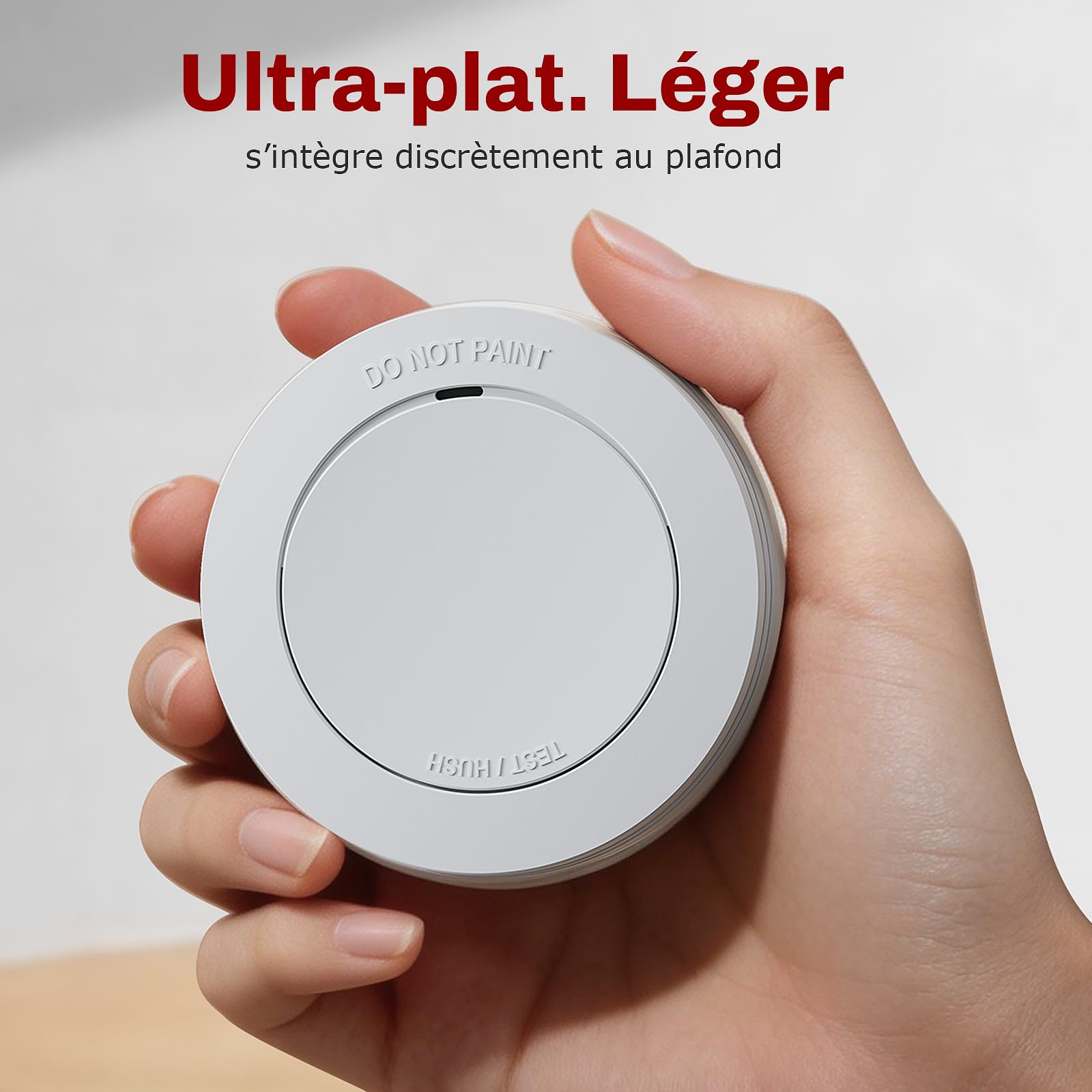 Safeliveo Détecteur de fumée, Alarme Incendie Ultra-Fin, Batterie 10 Ans, sans LED Clignotante, Fonction Test et Silencieux, 85 DB, avec tampons adhésifs, Lot de 3