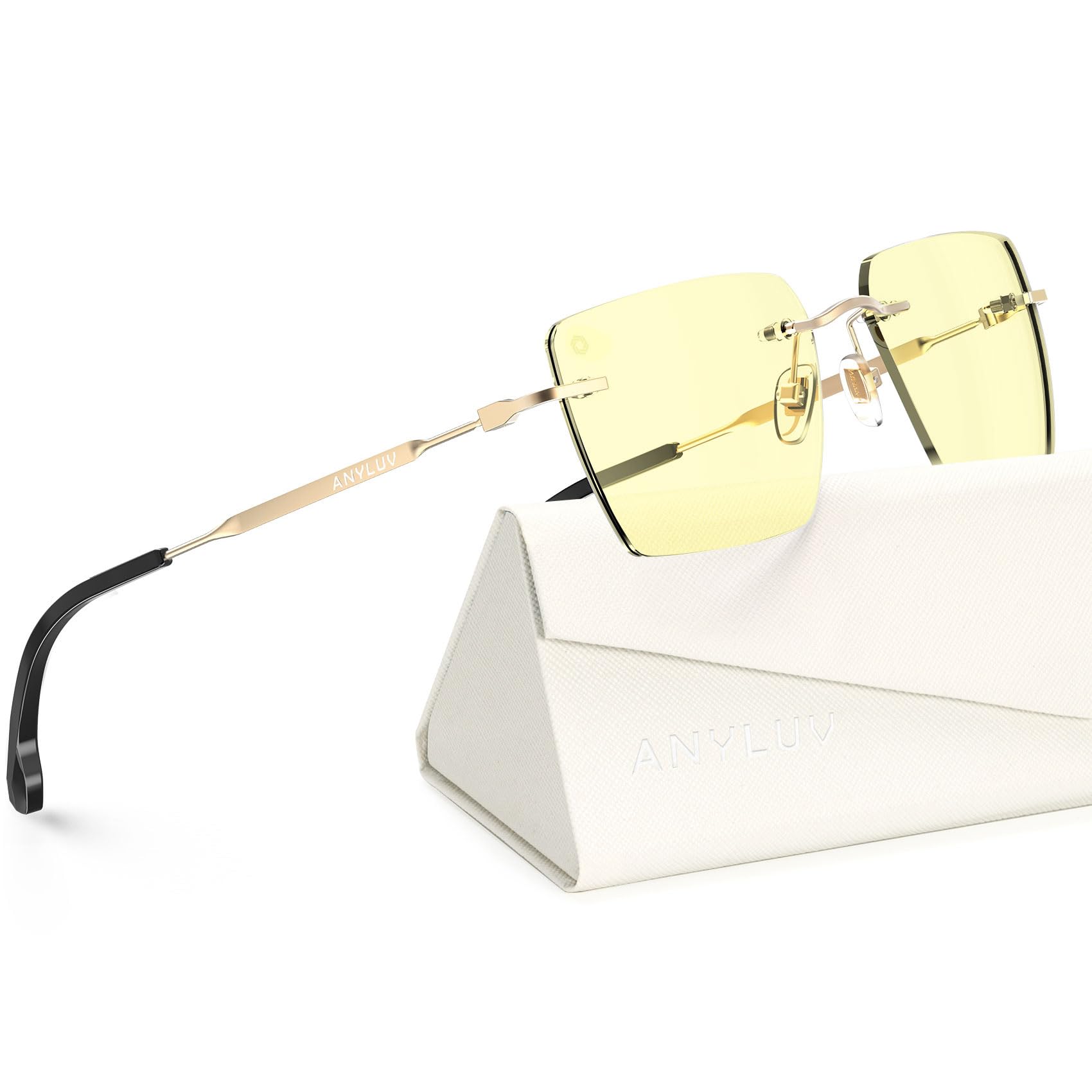 ANYLUV Rimless Blue Light Glasses for Women/Men, Fashion Lightweight Blue Light Blocking Glasses with Stylish Metal Temples