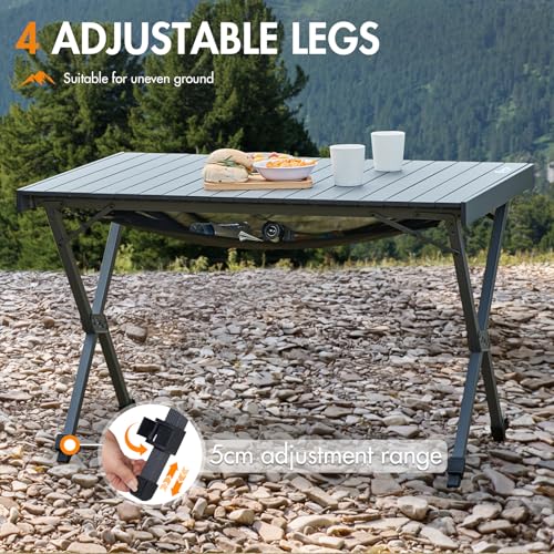 PORTAL Large Camping Table Folding 108x71cm Height Adjustable Picnic Table Foldable All Aluminum Roll Up Top Collapsible Outdoor Desk Lightweight Garden Table Load 100KG for Caravan BBQ Dining Beach - Image 3