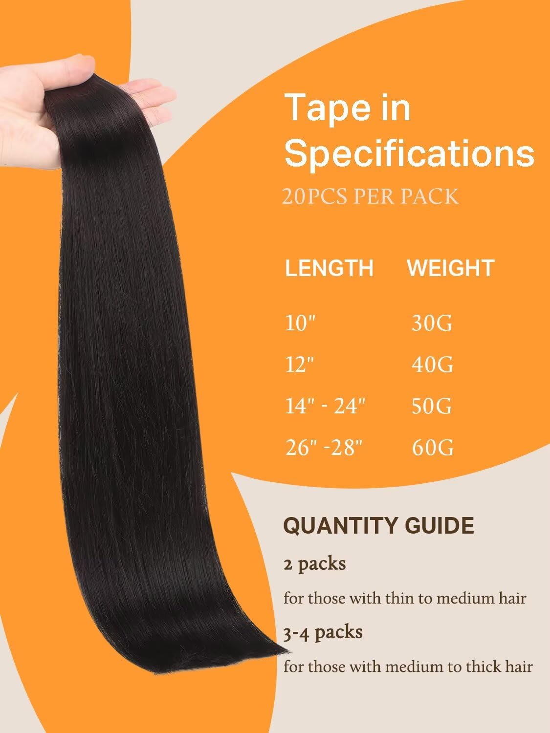 DOORES Tape in Hair Extensions Human Hair, Natural Black, 12 inches 20pcs 40g - Image 4