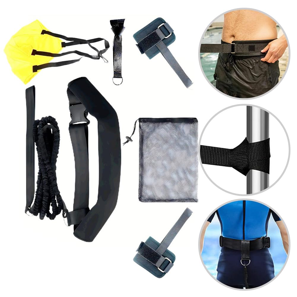Cintura da allenamento per nuoto con paracadute, imbracatura stazionaria per esercizi di resistenza in piscina, cinghie regolabili in neoprene alla caviglia per trapano di forza, unisex, per