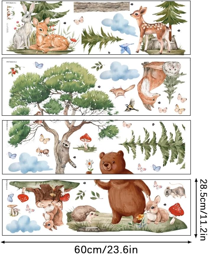 Woodland Animals Wall Decals Large Pine Tree Forest Wall Stickers Jungle Bear Deer Fox Rabbit Wall Mural Peel and Stick Wall Art Decals for Kids Room Bedroom Nursery - Image 7