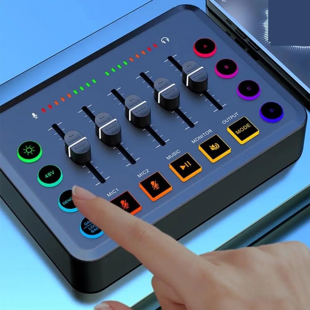 DJ-Controller, 3-teiliger Podcast-Mixer, RGB-Gaming-Mixer mit Bluetooth-Streaming-Schnittstelle, externe Soundkarte