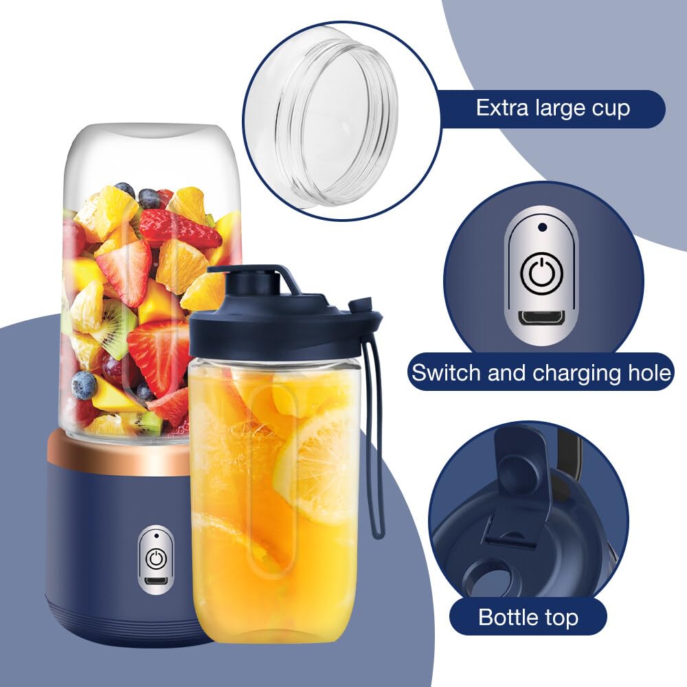 Przenośny blender, TGKYK 400ML Smoothie Mikser z filiżankami, szczotkami i 6 ostrzami, przenośny blender, mini blender do przygotowywania koktajli mlecznych, soków owocowych, smoothie