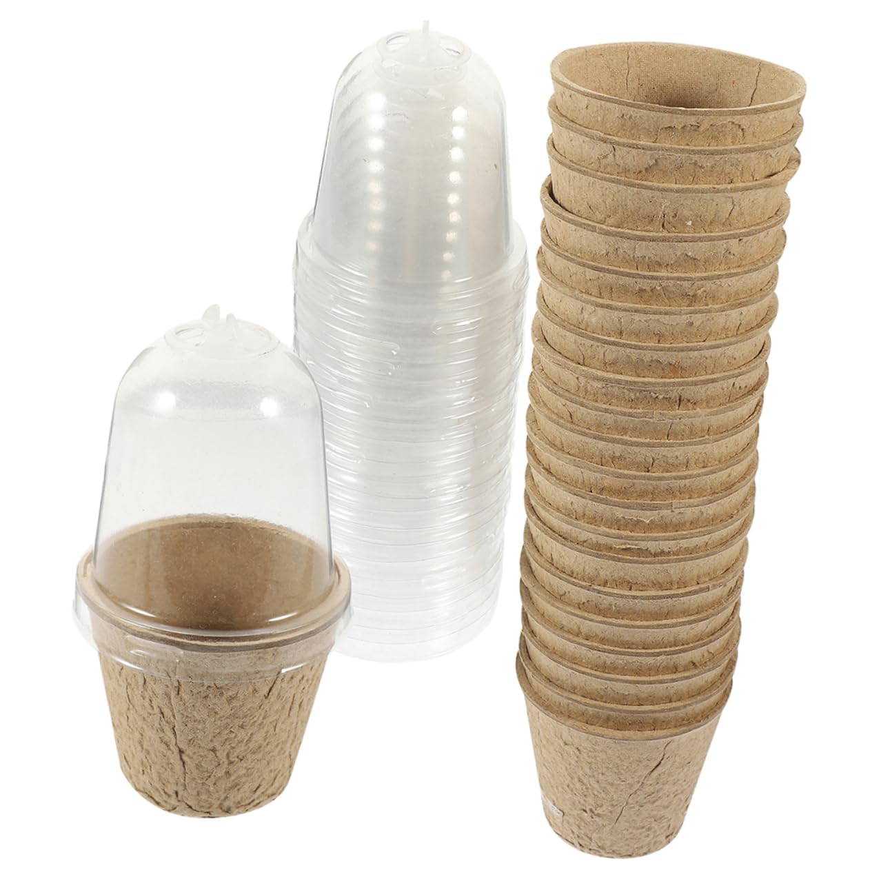 Milisten 40 Runde Anzuchttöpfe für Jungpflanzen aus Papierfaserstoff | Papierbrei und Pet, 40 Stück Packung, Atmungsaktiv und Wasserhaltend, für Drinnen und Draußen