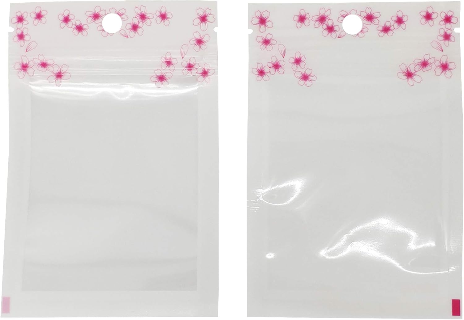 QQ Studio Pack of 100 Cute and Fashionable White/Pink Flower Design Clear Front with Round Hang-Hole for Personal Jewelry Storage Pouch for Necklaces/Bracelets/Earrings/Rings (White & Pink Floral, 5" x 7")
