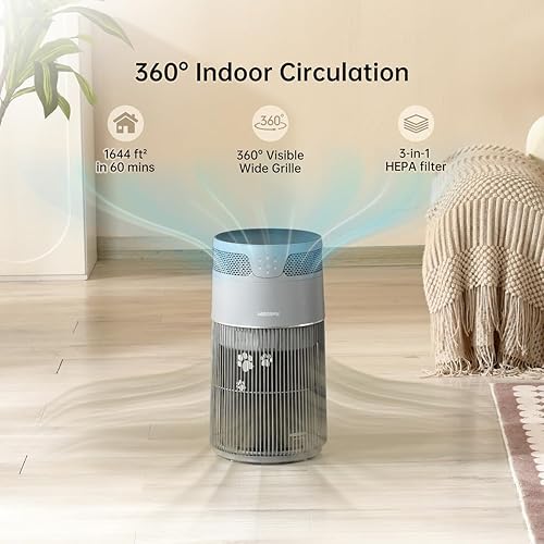 Miniatura 8 de WiseSky Purificador de aire para mascotas para propietarios de gatos, purificador de aire de alta eficiencia para pelo de gato, caspa de humo, olor