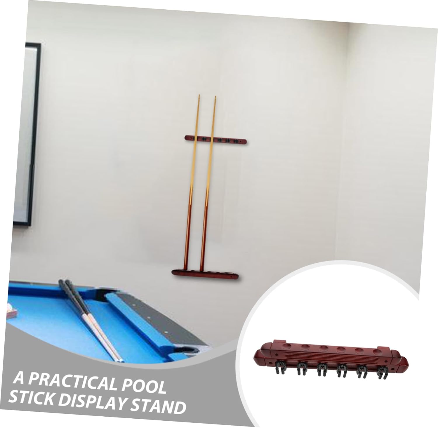 2 Sets Wall Mounted Pool Cue Organizer Rack Solid Wood Billiard Stick Display Stand with Burgundy Finish for Game Rooms Bars Clubs