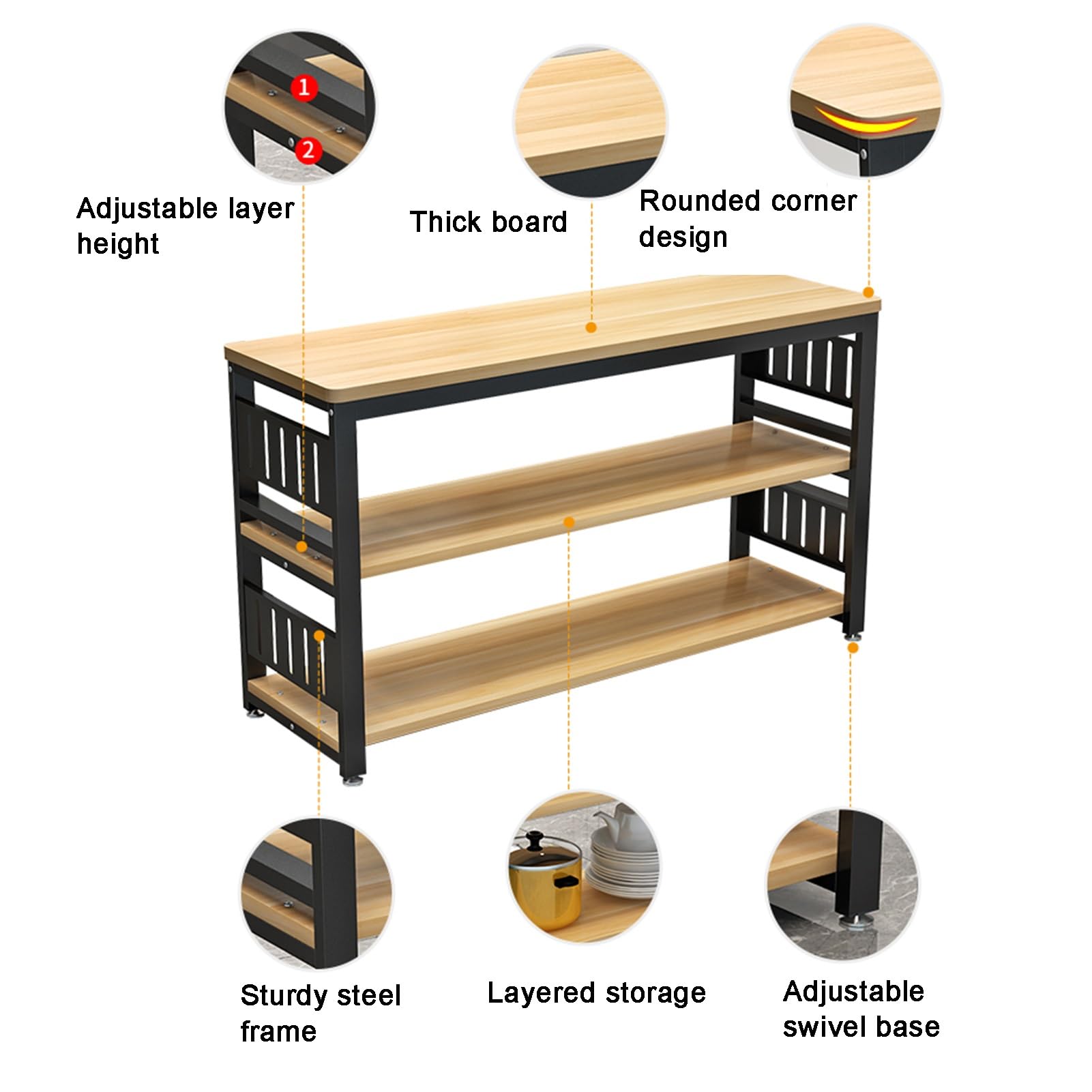 Isola da cucina regolabile con grande piano di lavoro, supporto per caffè e microonde, tavolo da bar alto 80 cm con portabottiglie perfetto per casa e sala da pranzo (160 x 50 x 80 cm)