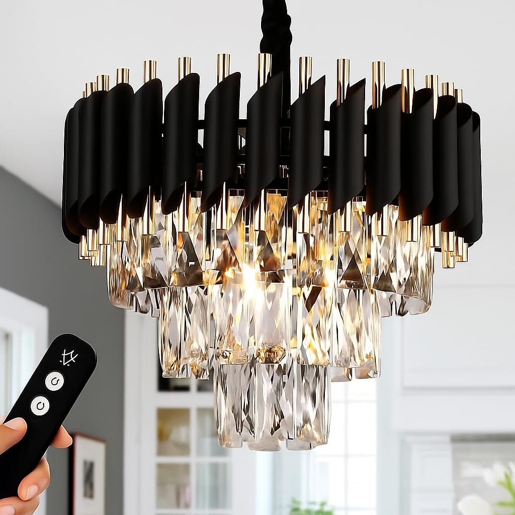 RD.ENTERPRISES|| Modern Crystal 3-Tier Black Mamba Chandeliers | Bluetooth Remote Control and Speaker, Colour Changing | Moving Round | Ceiling Light Fixture for Living Room (REMOTE BLACK GOLD, 400MM)-image-24