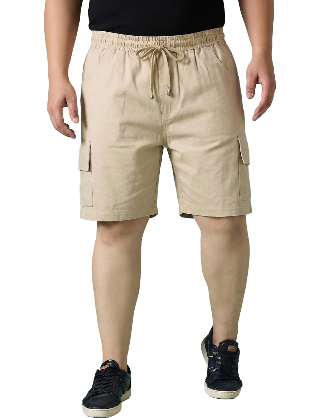Bigbanana Men Plus Size Solid Beige Shorts-picture-21