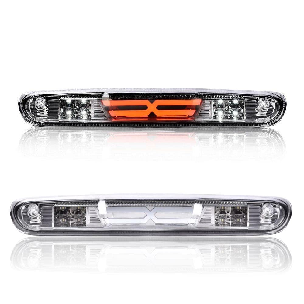 PIT66 LED 3rd Brake Light, Compatible with 07-14 Chevy Silverado/07-14 GMC Sierra/Compatible with 09-10 H-ummer H3T LED Third Brake Light Cargo Chrome Housing Clear Lens