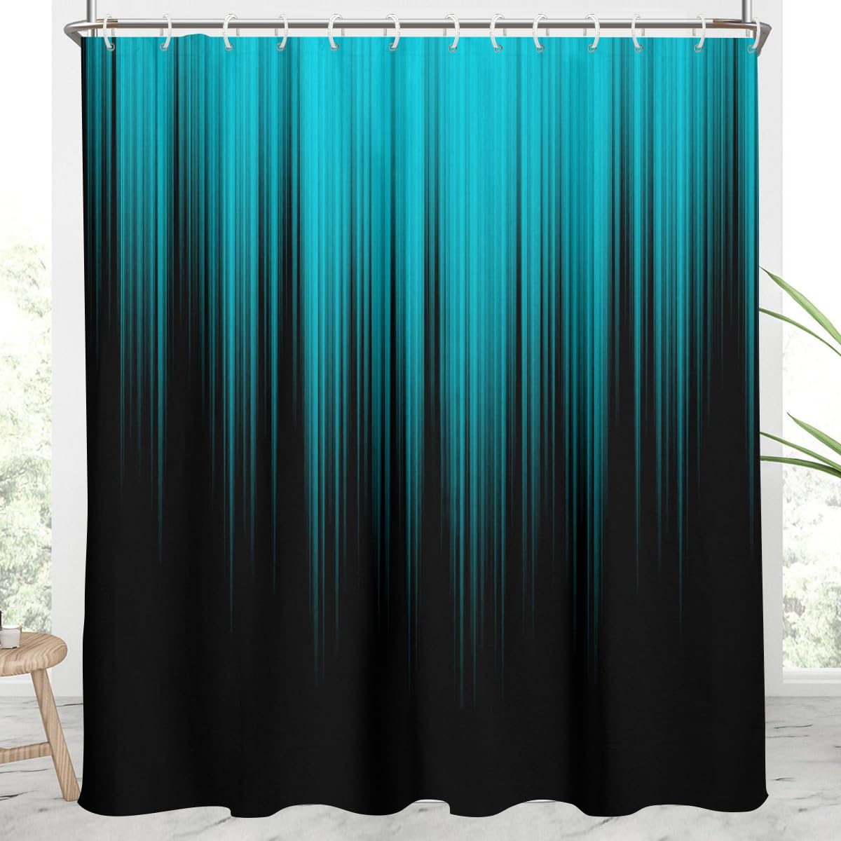 AAtter Teal and Black Shower Curtain Turquoise Aqua Blue Ombre Abstract Funny Unique Anime Art Aesthetic Gothic Mens Extra Long XL Large Home Bathroom