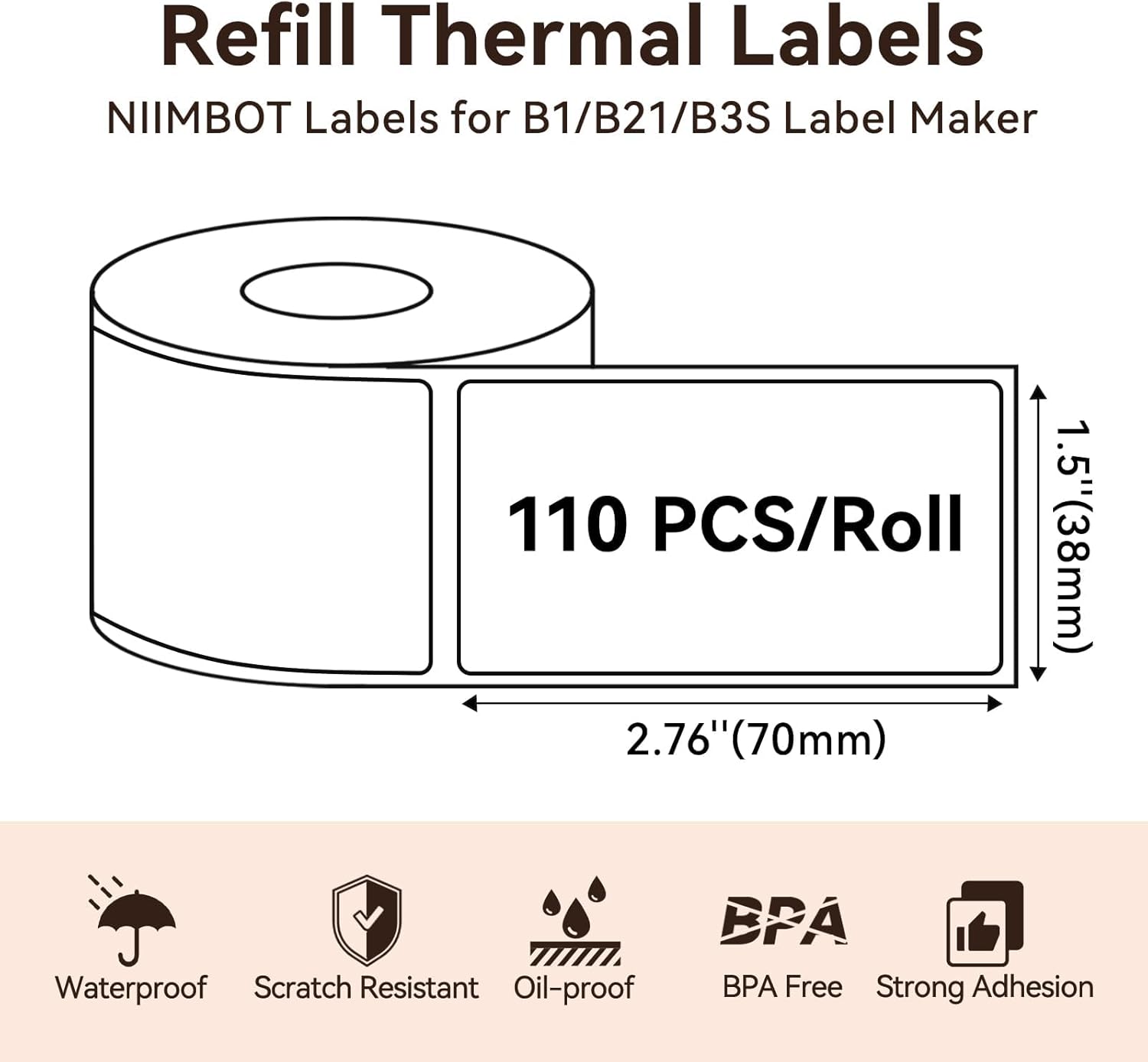 NIIMBOT Labels for B1 B21 B3S K3, Thermal Printer Labels 1.5" x 2.76"(38x70mm), Label Maker Tape for Jar Labels, Address Labels, File Folder Labels - Image 2