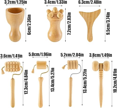 Miniatura 7 de Herramientas de masaje de madera Masajeador de madera para esculpir el cuerpo Rodillo de ventosas faciales Herramienta de masaje manual de