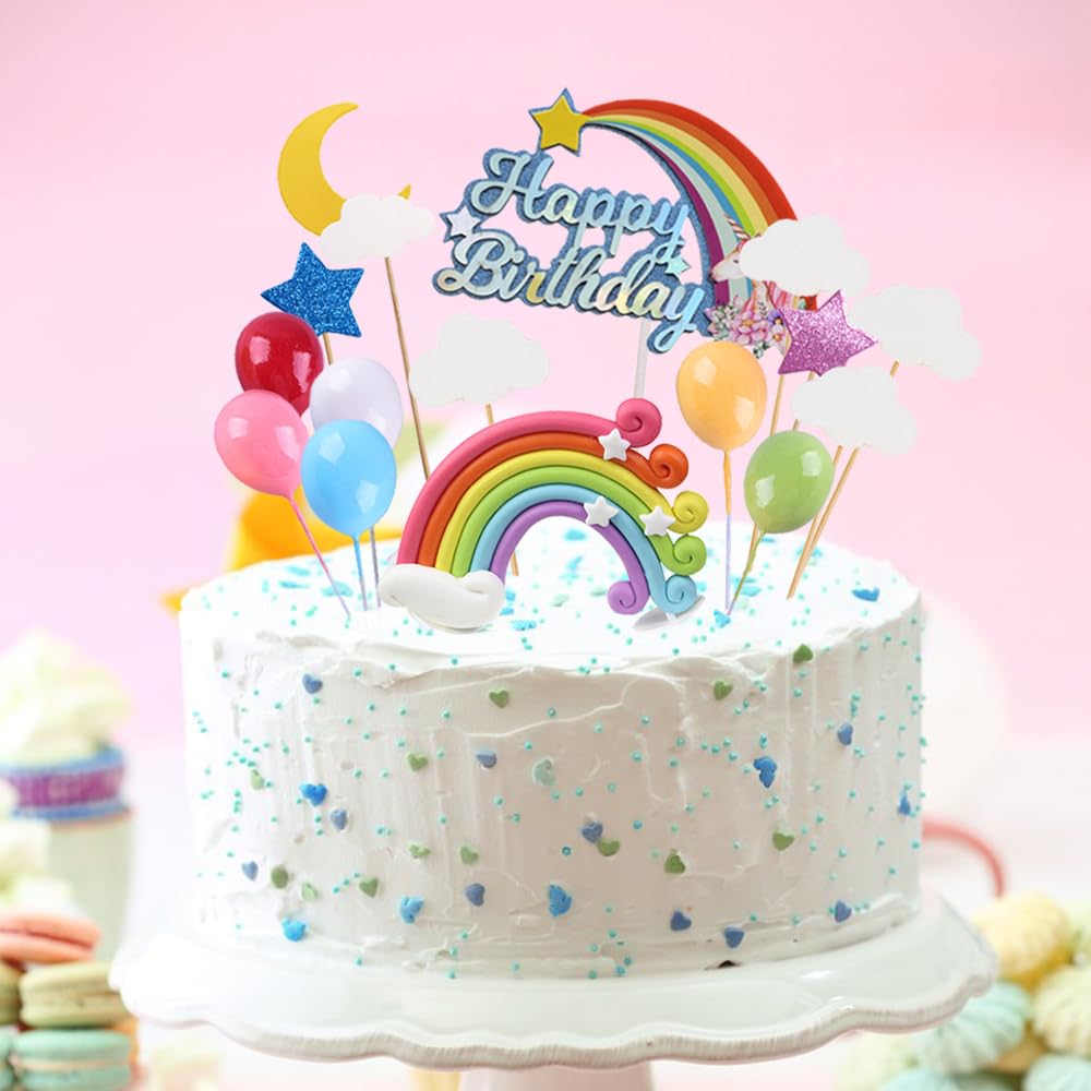 1. Geburtstag Torten-Topper Set Für Mädchen – Mit Regenbogen, Wolken, Sternen & Luftballons In Rosa