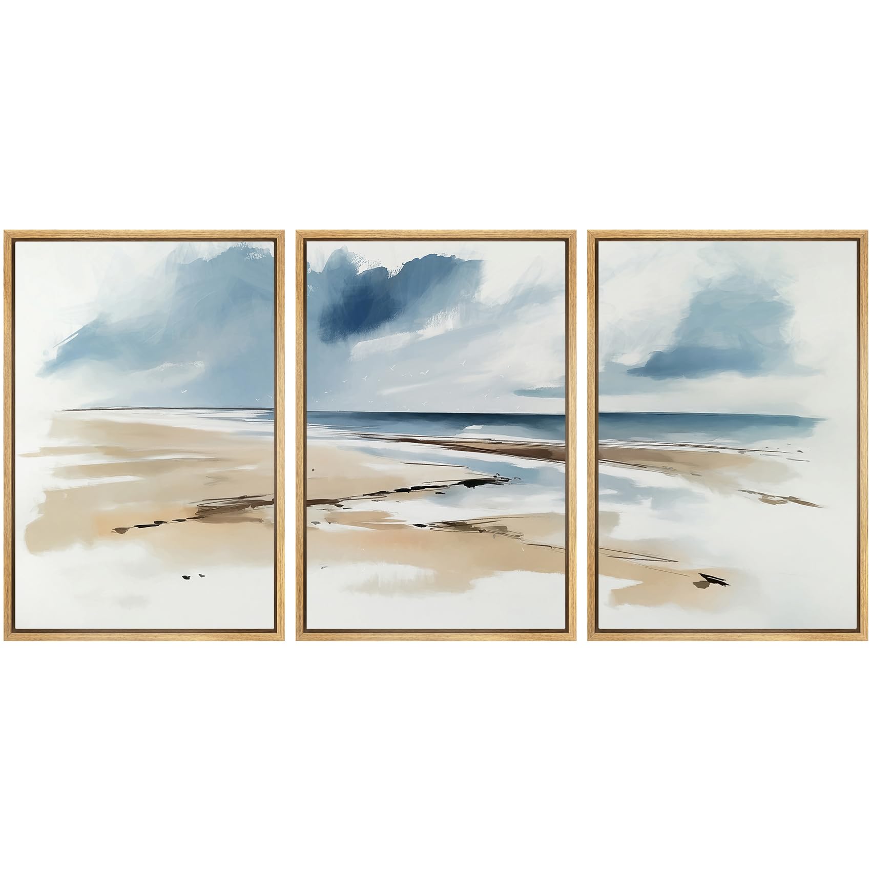 SIGNWIN Framed Canvas Print Wall Art Set Blue White Grunge Geometric Pattern Abstract Shapes Cozy Neutral Decorative Contemporary Minimal for Living Room, Bedroom, Office - 24"x36"x3 Natural — view 38