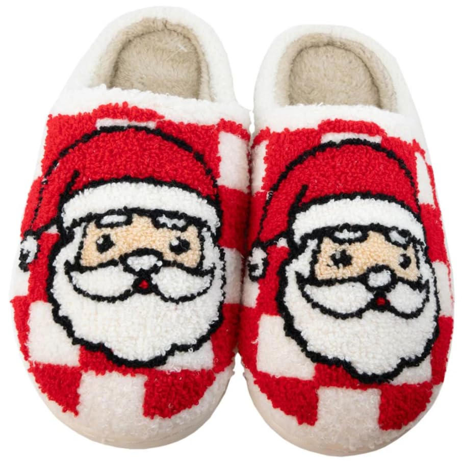 KATYDID Santa Red Christmas Checkered Sherpa Slippers
