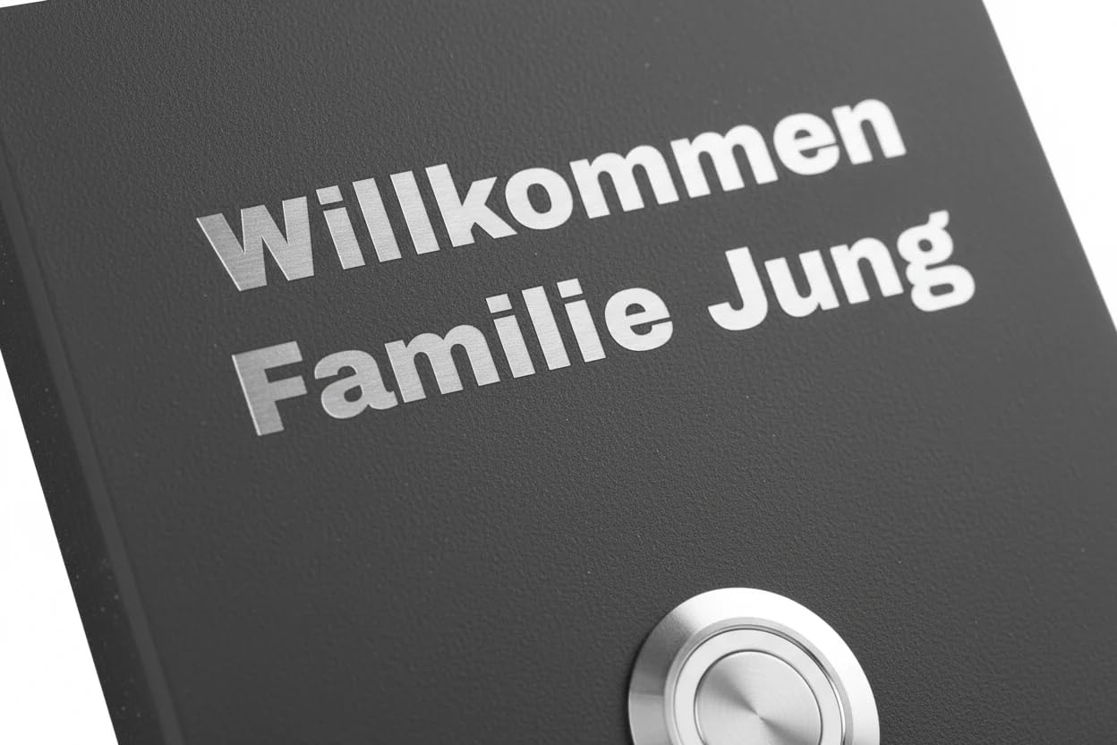 Jung Edelstahl Design Türklingel Wien - Klingel V2A Edelstahl - incl. Gravur - LED Taster wählbar - Aufputz/Unterputztürklingel (Edelstahl, 8x8 cm)
