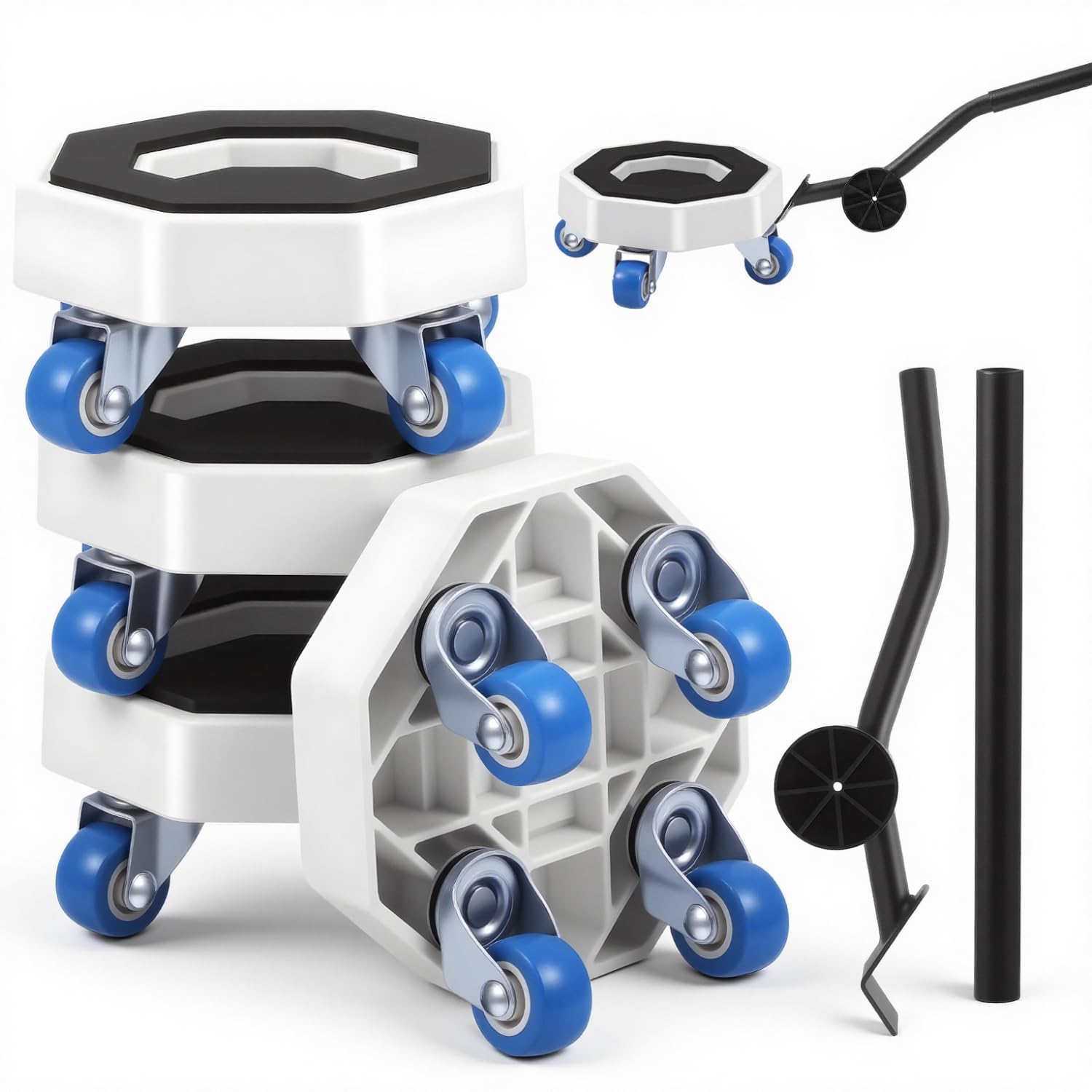 Set de 6 Ruedas para Muebles con 4 Ruedas para Muebles Pesados 1 Dispositivo de Elevación 1 Barra Extensible 360°Giratorias Alta Capacidad de Carga Antideslizante para Furniture Mover