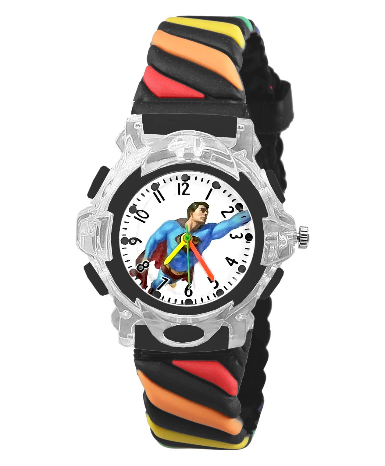 Time Up Analog Dial Glowing Disco Light,Rainbow Color Strap & Cartoon Character Display Watch for Kids (Age:3-10 Years)-VSP-Y (Superman-Black) (B0CM16Q2XJ) Amazon Price History, Amazon Price Tracker
