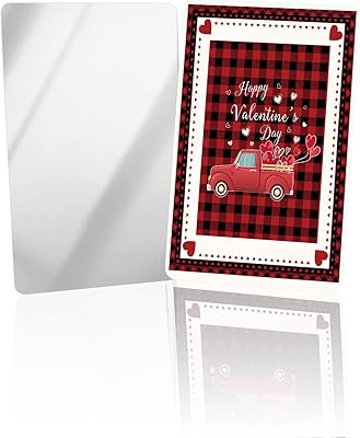 OComster Oil Painting Red Truck with Loads of Love Compact Mirror Bulk 2 Pack Card Mirror, Valentine Checker Buffalo Small Compact Mirror for Purse, Rectangular Handheld Pocket Makeup Mirror