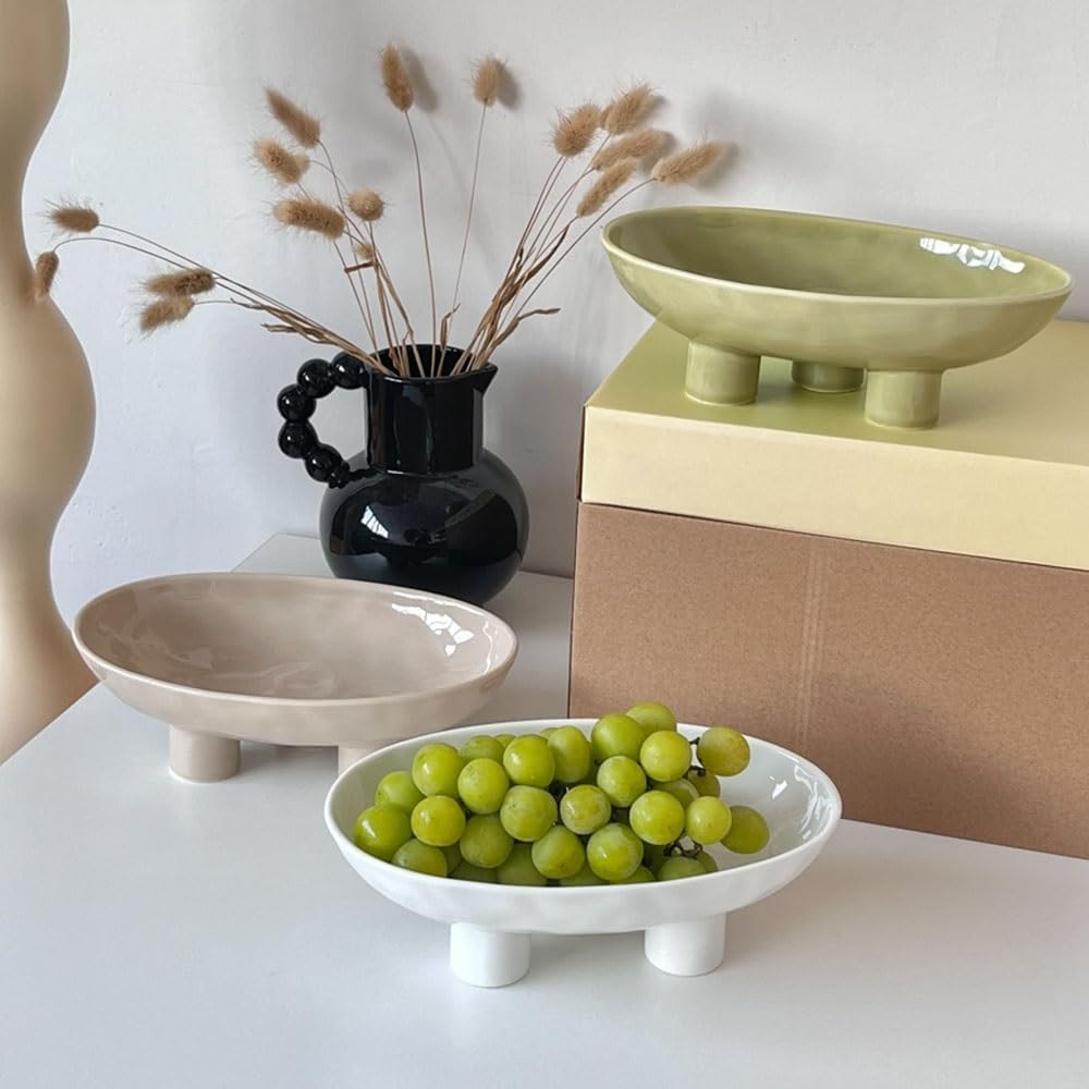 Miski na owoce kubek na owoce ceramiczny statyw nowoczesny i minimalistyczny talerz do serwowania, dekoracyjny stół centralny do domu (zielony)