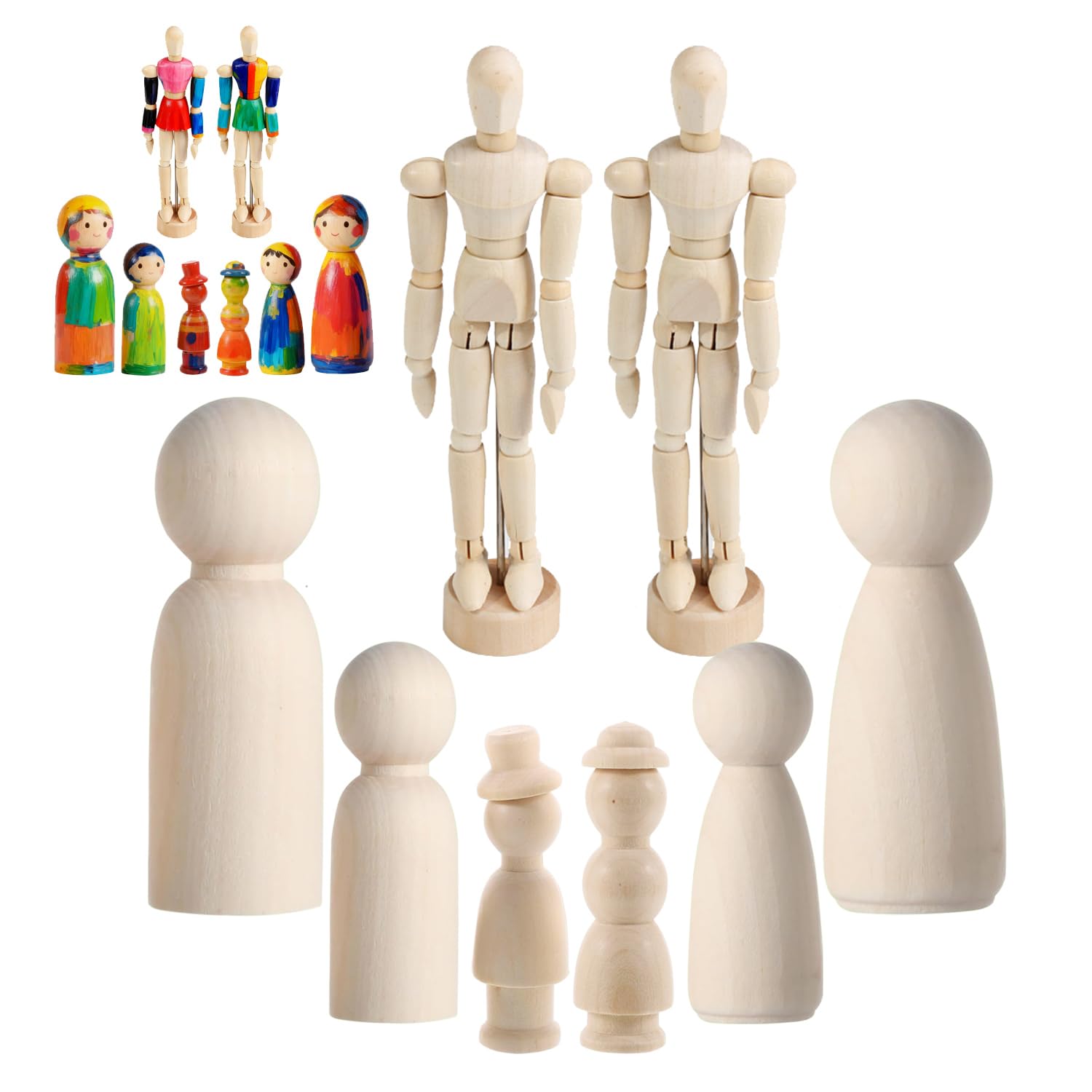 8-Pack Wooden People Figurines,Mini Wood Pieces for Crafts Manikin