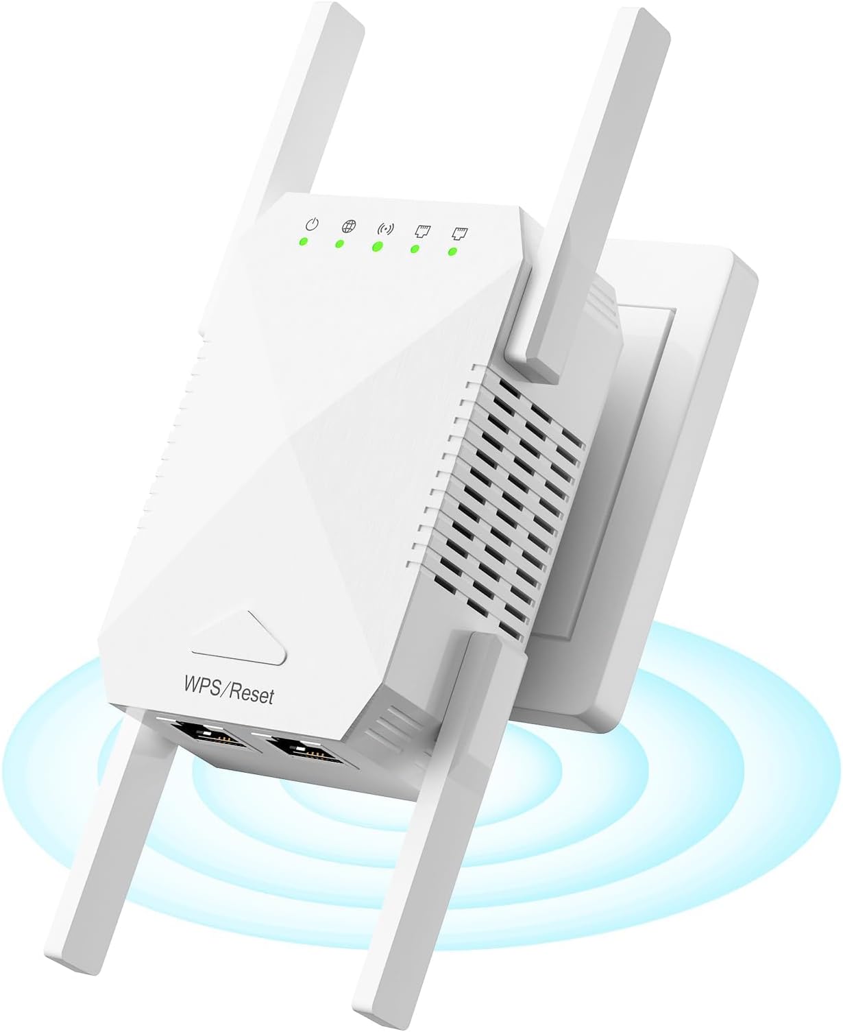 BIGTHREE WiFi Extender Booster, WiFi Signal Amplifier, 4 Antennas WiFis Extender 5GHz & 2.4GHz Dual Band Repeater, with Ethernet Port, UK Plug