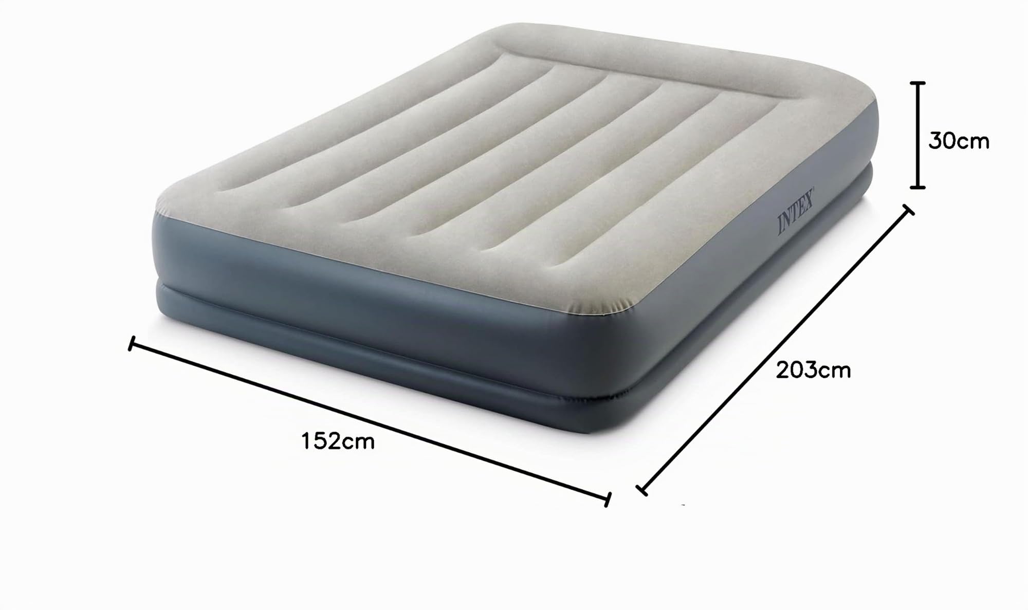 INTEX DuraBeam Mid-Rise Luftbett für 2 Personen mit Kopfkissen (152x203x30 cm) max. 272 KG– mit integrierter Elektropumpe – Gästebett aufblasbares Bett Camping Matratze mit Fiber-Tech (64118ND)
