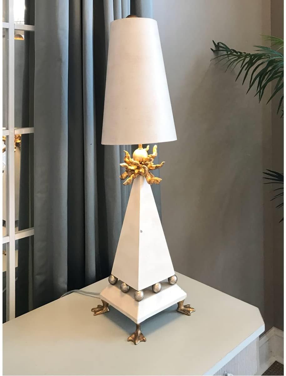 BOWERY HILL Traditional Resin Table Lamp, 31 in Tall, Tapered Cream Patina Body with Gold Leaf Elements, Patina Gold Finish, Duck-Foot Base, Elegant Accent Lighting for Master Suite or Study
