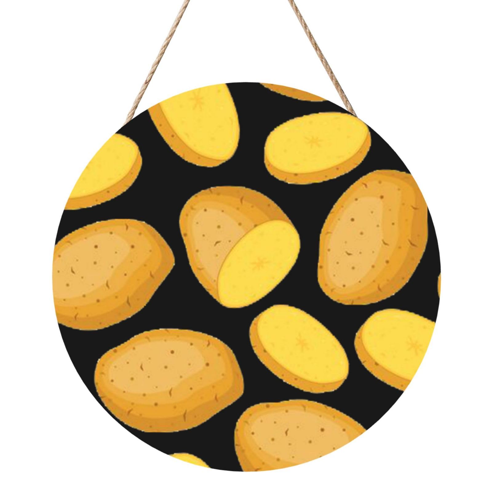 InOmak Vegetable Potato, Round Wood Panel Painting 12 in, Wall Hanging Painting For Home