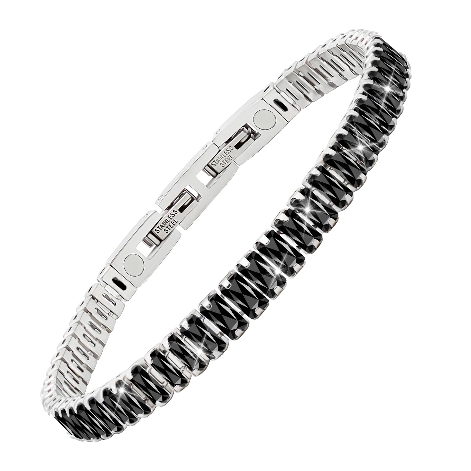 JEROOT Pulseras Magneticas, Mujer Pulseras Magneticas Terapia Acero Inoxidable, Negro B