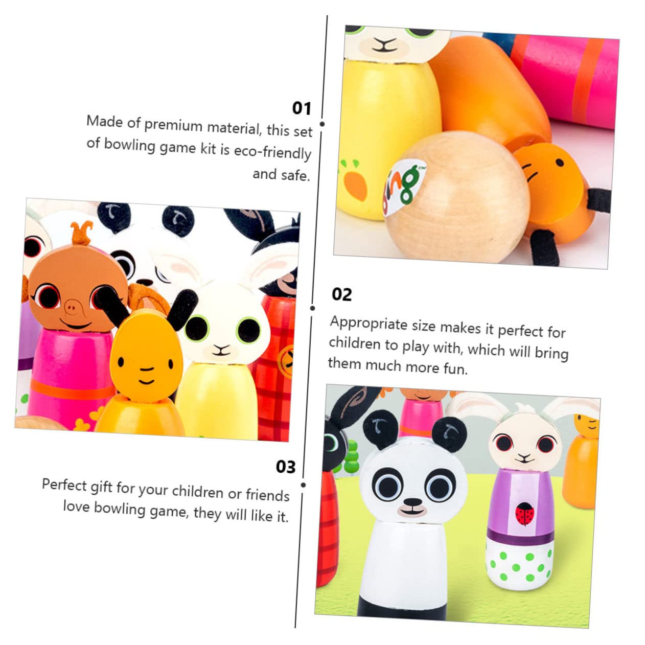 Happyyami Bolos De Animales Juego De Interior para Juguete Interactivo Entre Padres e Hijos Kit De Bolos para Jugando Bolos Juguete Deportivo Colorful De Madera