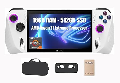 ASUS ROG Ally 7 - 120Hz FHD IPS (1920 x 1080) Gaming Handheld, AMD Ryzen Z1 Extreme Processor, 16GB LPDDR5 RAM, 512GB PCIe SSD, Windows 11 Home, with Carrying Case, Silicone Cover, Screen Protector