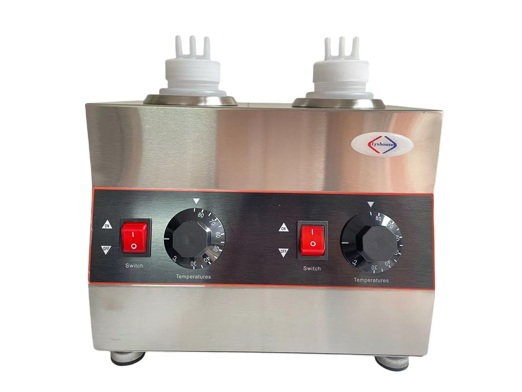 Lyxhouse Electric Cheese Sauce Dispenser & Hot Fudge Warmer with 650ml Squeeze Bottles - Adjustable Temperature 86-185? - Commercial Grade 110V