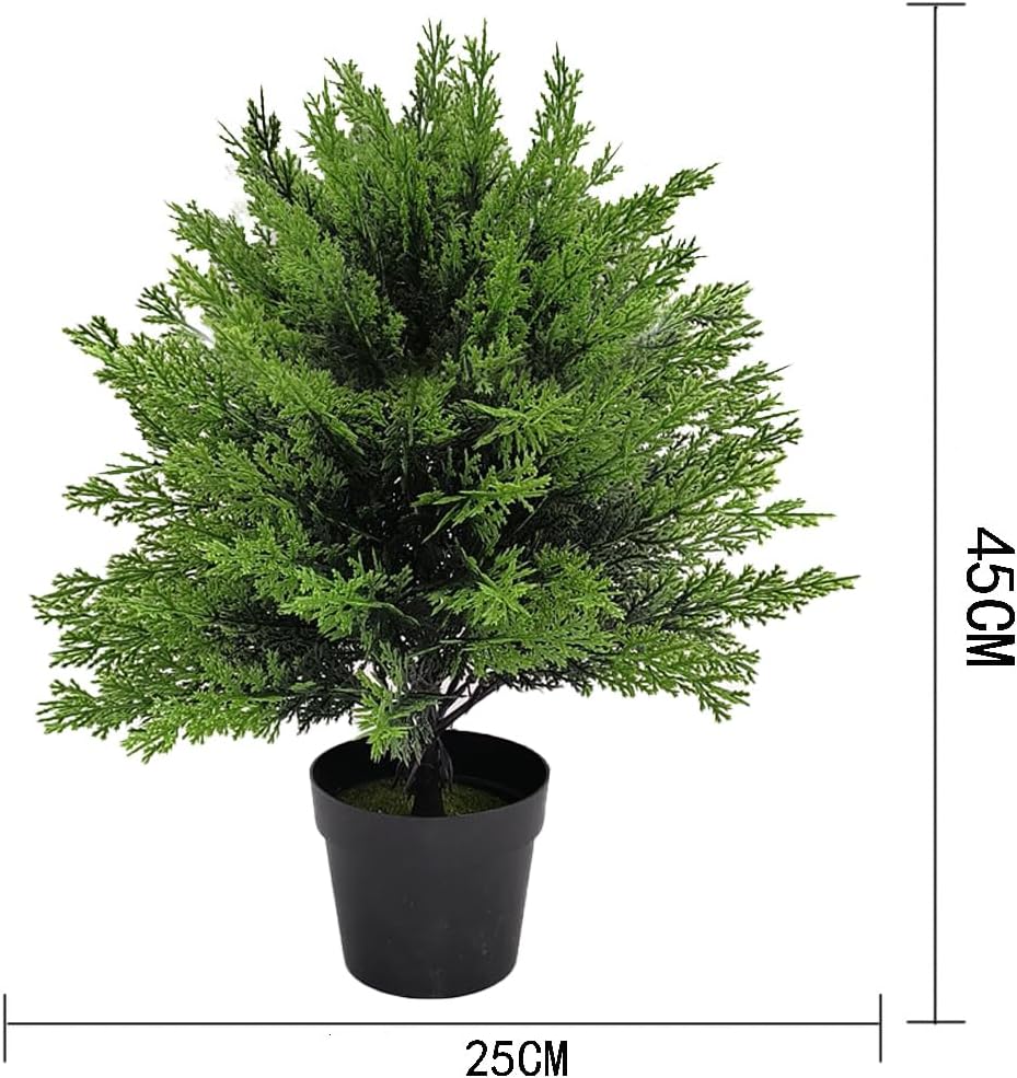 Artificial Potted Small Topiary Ball Tree, 16 Inch, Indoor Outdoor UV Resistant Small Bush Potted Artificial Plants for Porch Garden, Set of 2